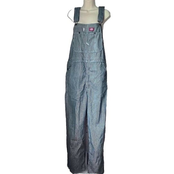 Dickies Bib Overalls Mens Sz 32X32 Blue White Striped Strret Engineer Workwear - Picture 2 of 9